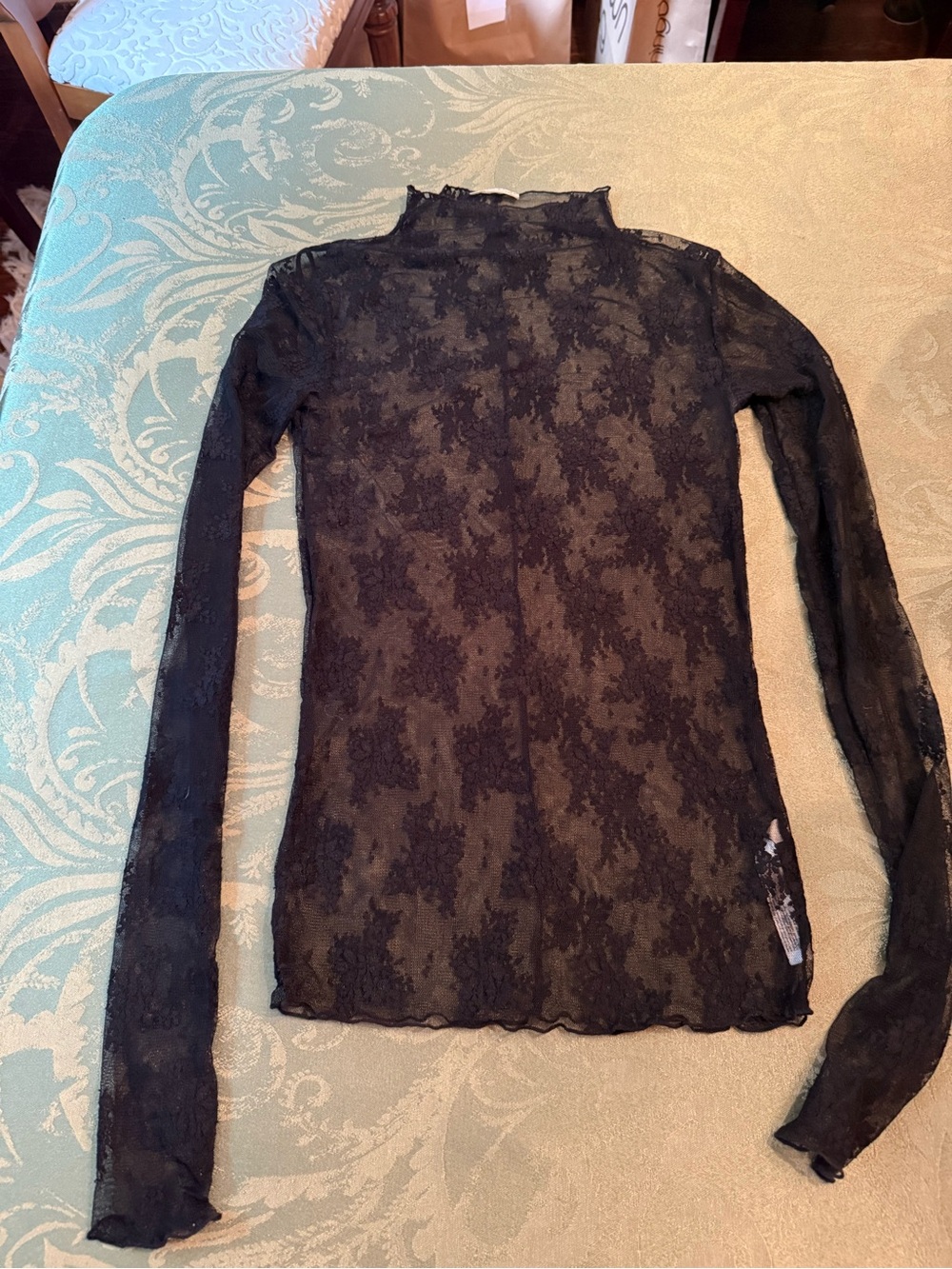Free People Lady Lux Layering Top Size S
Black Sheer Lace Long-Sleeve